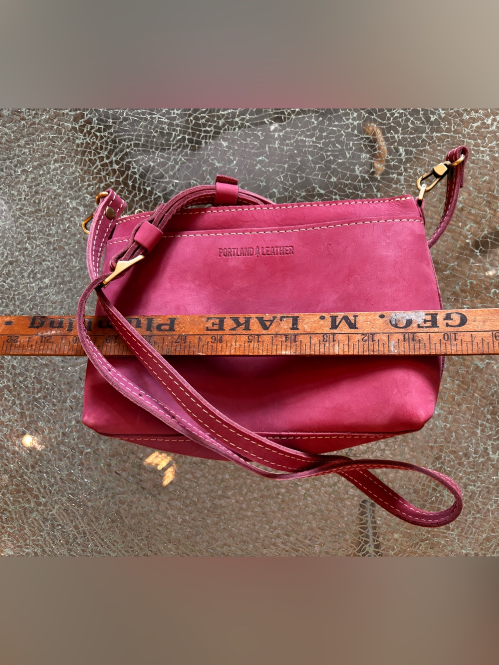 Portland Leather Pink/plum Crossbody Bag adjustable strap all leather new